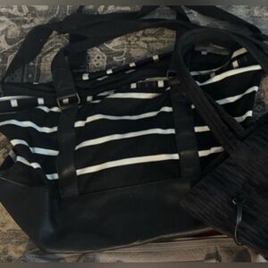 Madden Girl Black and White Striped Duffel Bag